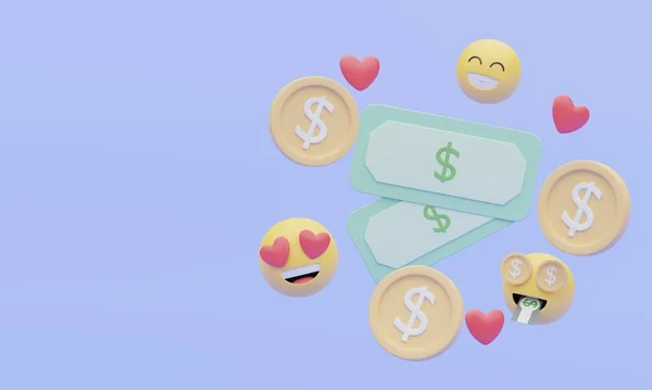 Dinheiro Conceito Financeiro Com Emoji Rosto Feliz Ilustração — Fotografia de Stock