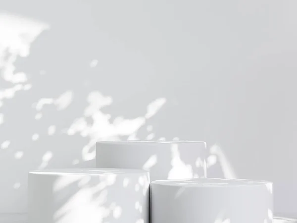 Fehér Kerek Pódium Gyönyörű Napfény Árnyék Bézs Falon Luxus Szépség Jogdíjmentes Stock Fotók