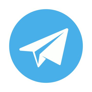 Telgraf simgesi sosyal medya simgesi mavi arka planda beyaz kağıt uçak. Vektör çizimi. Telegram simgesi