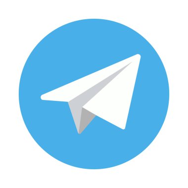 Telgraf simgesi sosyal medya simgesi mavi arka planda beyaz kağıt uçak. Vektör çizimi. Telegram simgesi