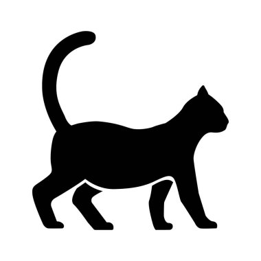 Beyaz arka planda modern tarzda siyah kedi ikonu silueti. Düz vektör illüstrasyon Vektör logosu.