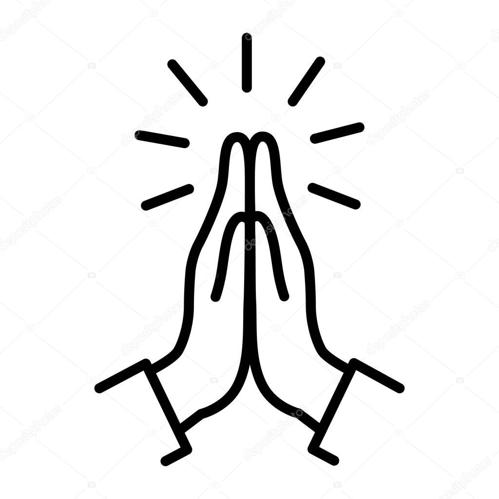 Pray icon vector. Hands folded in prayer line icon. Outline hands folded in prayer vector icon. Designed for web and app design interfaces.