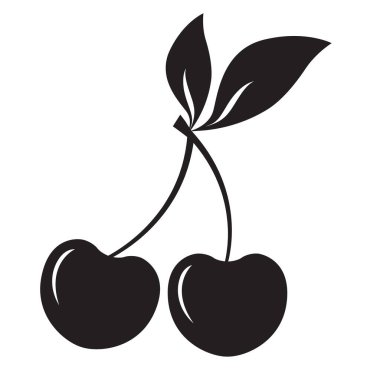 kiraz ikonu silueti. Beyaz vektörde izole edilmiş doğal meyve.