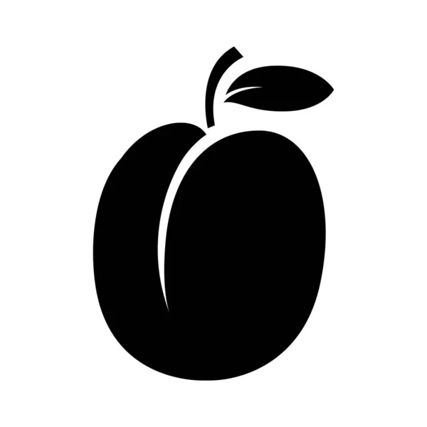 Pflaume Mit Blattsymbol Isoliert Schwarzes Zeichen Auf Weißem Hintergrund Vector — Stockvektor
