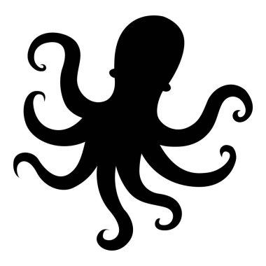 Ahtapot simgesi silueti beyaz arkaplan vektör illüstrasyonunda izole edildi