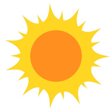 Güneş simgesi düz biçim vektör çizimi beyaz üzerine izole edildi