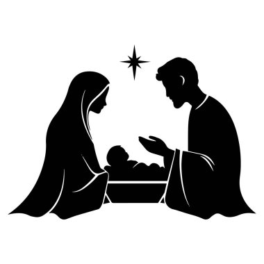 Mary, Joseph, and Baby Jesus presented in a traditional nativity scene clipart