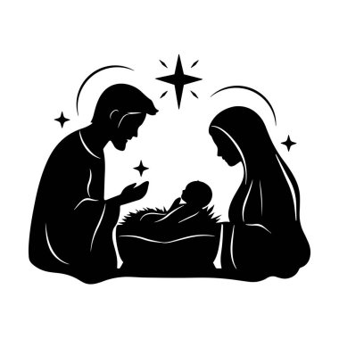 silhouette of the Nativity scene, depicting Mary, Joseph, and the baby Jesus clipart