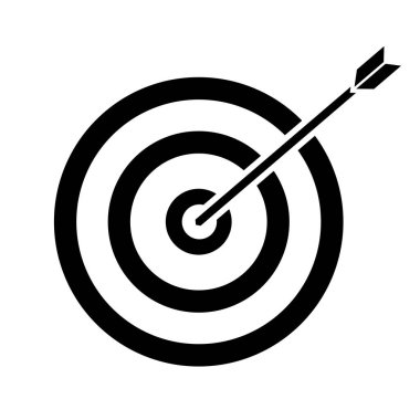 hedef ok siyah simgesi düz biçim çizimi izole edildi