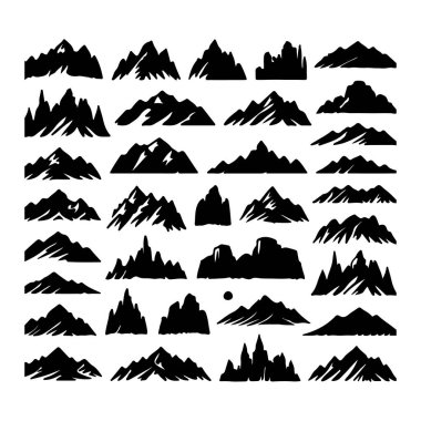 Dağlar siluetleri ayarlandı. dağ simgeleri beyaz arkaplanda izole edildi