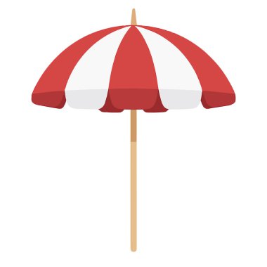  Beyaz arka plan vektör düz biçimli tahta saplı plaj şemsiye simgesi