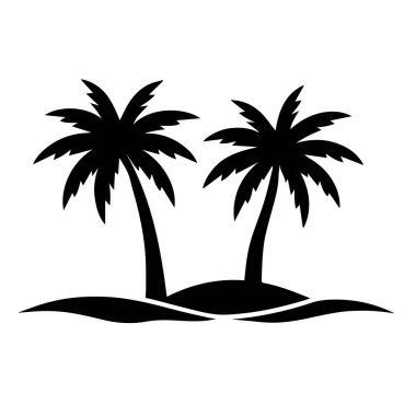 Palmiye ağaçlarının silueti beyaza tropikal vektör ikonu. Vektör illüstrasyonu