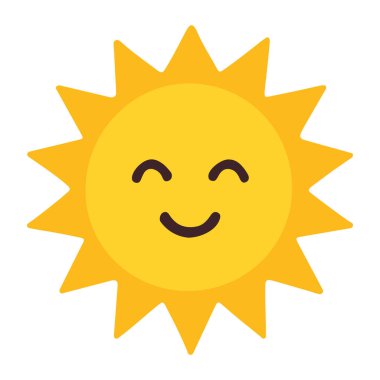 Güneş ikonu, vektör çizimi, düz stil, beyaz arkaplanda izole. Vektör illüstrasyonu