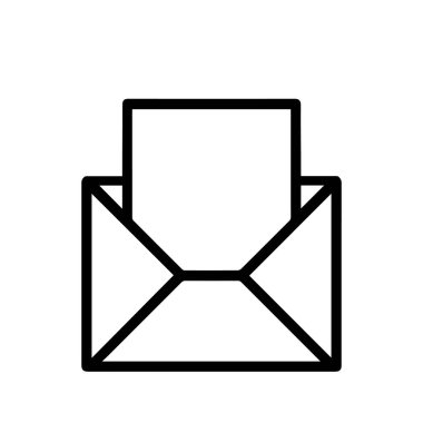 siyah ve beyaz çizimler bir mektup içeren bir zarf tasvir eder