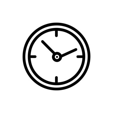 Basit bir siyah beyaz saat simgesi, zamanlanmış tasarımlar ve çeşitli uygulamalarda kullanmak için mükemmel