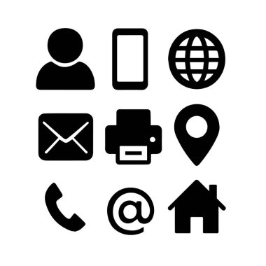 Dijital tasarım projeleri için tasarlanmış temel iletişim ve bağlantı simgelerinin bir koleksiyonu