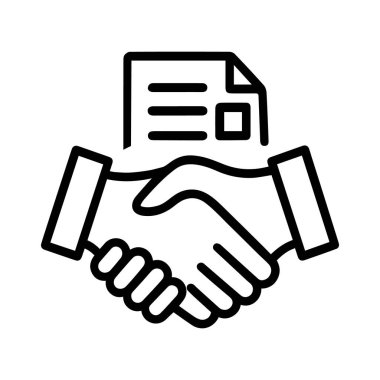 Önemli iş anlaşmaları ve ortaklıkları somutlaştıran bir belge üzerine sembolik bir tokalaşma tasvir edilir