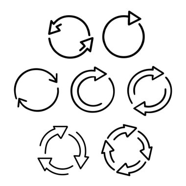 Tasarımda yenileme, döngü ve tekrarlama gibi kavramları temsil eden dairesel ok simgelerinin şık bir koleksiyonu