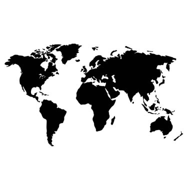 Kıtalar, Kuzey ve Güney Amerika, Avrupa ve Asya, Afrika ve Avustralya ile beyaz arkaplan silueti üzerine dünya haritası