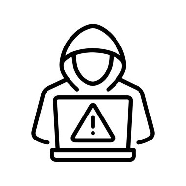Laptop siluet vektör illüstrasyonlu bilgisayar korsan satırı simgesi
