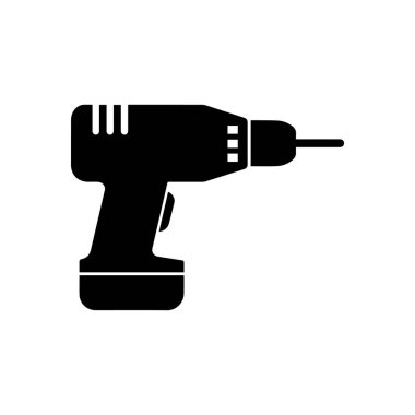 Elektrikli matkap simgesi makine silueti matkap silueti Beyaz arkaplan üzerinde matkap siyah vektör lüzyonu