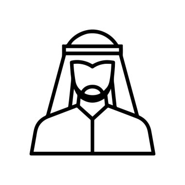 Beyaz arkaplan vektör illüstrasyonuna izole edilmiş Arap çizgi adamı simgesi