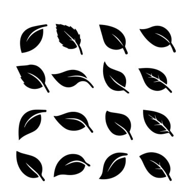 Ağaç yaprağı siluet vektör simgesi büyük koleksiyonu farklı yaprak şekillerini gösteren minimalist tarzda yeşil yaprak simgesi kümesi 