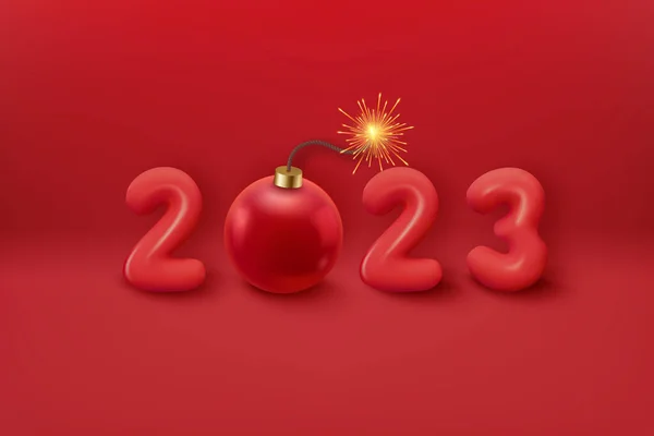 2023 Gerçekçi Rakamlar Noel Topu Bombası Kırmızı Balonlar Yeni Yıl — Stok Vektör