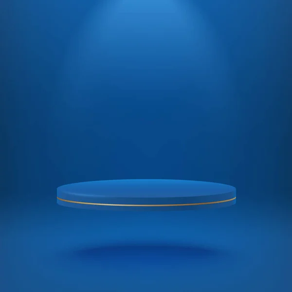 深蓝色的 空旷的 现实的3D圆柱形讲台在空气中飘浮 带有点光源 颁奖典礼的概念 带圆柱形讲台的抽象场景 几何形状平台 模拟产品展示 — 图库矢量图片