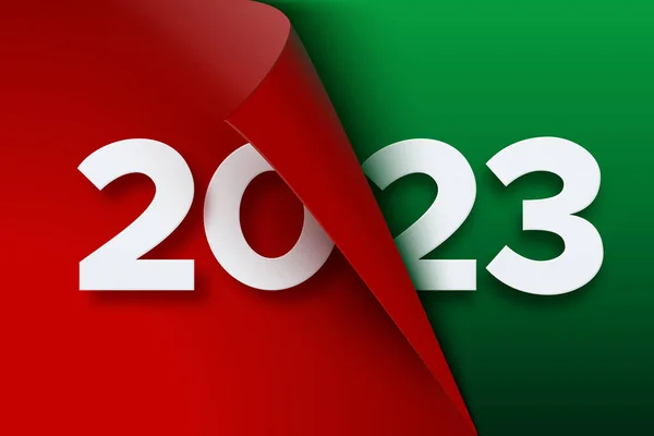2023 Yılbaşı Kırmızı Kağıdının Kıvrımlı Köşesi Gölge Numaralarla Kıvrılmış Sayfa — Stok Vektör