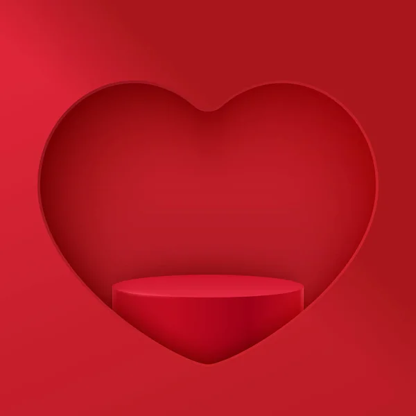 Pódio Vermelho Com Moldura Forma Coração Cena Vetorial Mockup Plataforma — Vetor de Stock
