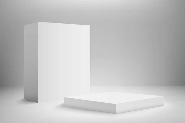 Abstract Realistic White Empty Square Podiums Minimal Scene Product Display — Stock Vector