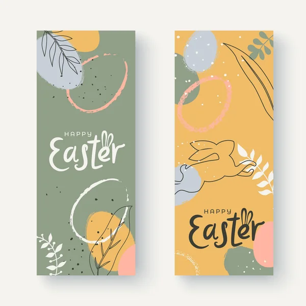 Zwei Vertikale Banner Mit Handgezeichneten Osterdekorationen Pastellfarben Frohe Ostern Minimalistisches — Stockvektor