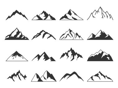 Dağların şekilleri. Logolar ve rozetler için dağ siluetleri