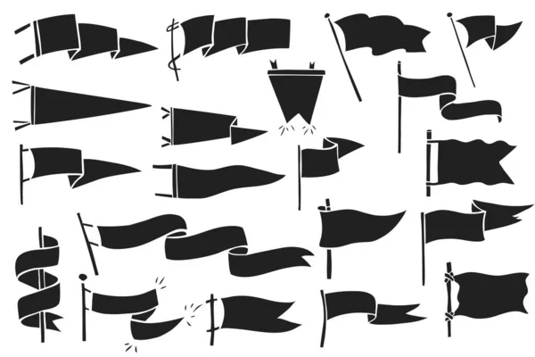 Χειροποίητες Σημαίες Μονοχρωματικές Ετικέτες Πένες Στυλ Περιπλάνησης — Διανυσματικό Αρχείο