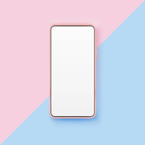 Růžový Realistický Smartphone Mockup Pastelové Barvy Pozadí Mobilní Telefon Bílou — Stockový vektor