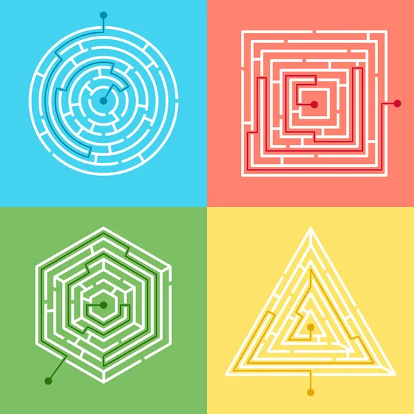 Quatre Labyrinthes Différents Jeu Logique Simple Avec Façon Labyrinthes Quiz — Image vectorielle