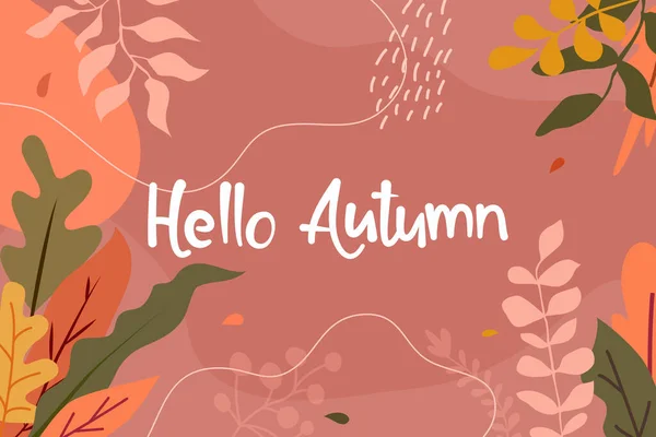 Autumn Banner Decorate Falling Leaves Lettering Colorful Background — Stock Vector