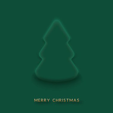 Basit bir Noel ağacı silueti. Koyu yeşil arka planda hafif bir parıltı etkisi var. Minimalist tatil tasarımı