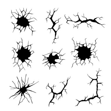 Beyaz zemin üzerinde kara çatlamış delik tasarımları