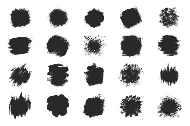 Beyaz arkaplanda pürüzlü kenarları olan siyah grunge el çizilmiş noktalar kümesi