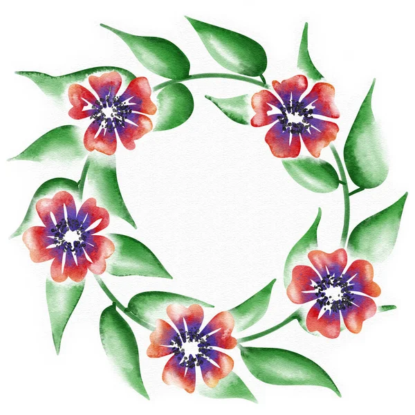 Illustration Wreath Watercolor Flowers — Stockfoto