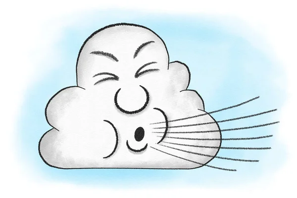 illustration of cartoon cloud blowing wind