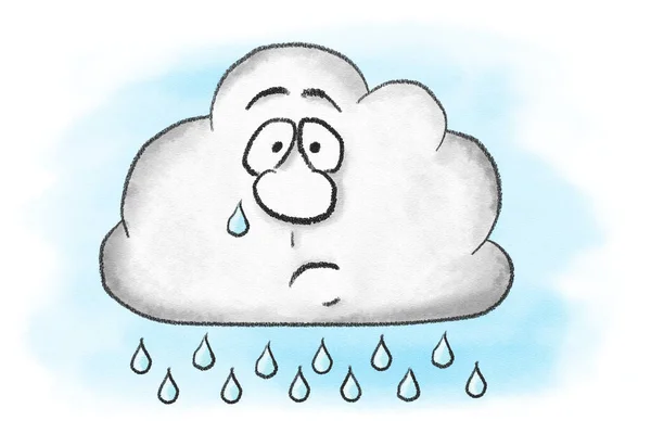 Illustration Sad Crying Cartoon Rain Cloud — Stock Photo, Image