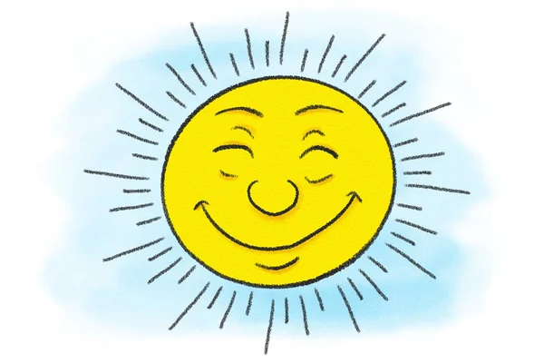 Ilustracja Uśmiechniętego Kreskówkowego Słońca — Zdjęcie stockowe
