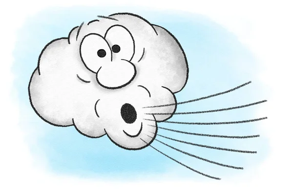 illustration of cartoon cloud blowing wind