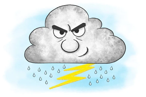 Ilustração Raivoso Cartoon Tempestade Nuvem — Fotografia de Stock