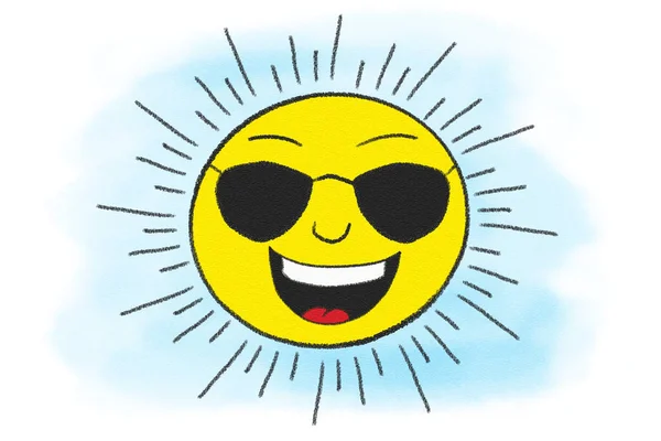 サングラスで笑う漫画の太陽のイラスト — ストック写真