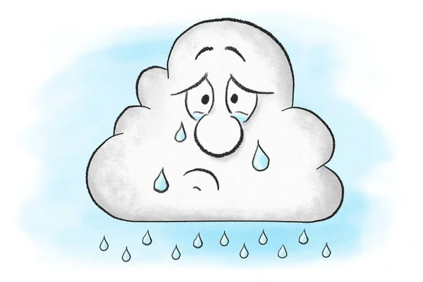 Ilustración Una Triste Nube Lluvia Dibujos Animados Llorando —  Fotos de Stock