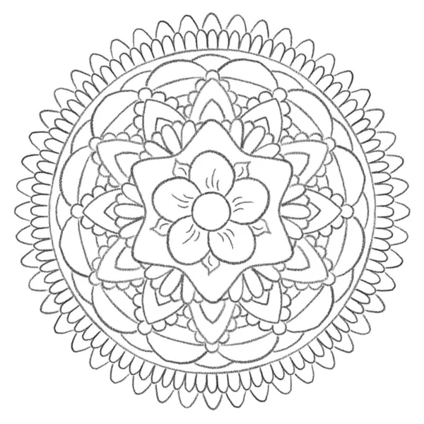 Renklendirme Kitabı Için Mandala Şeklinde Dairesel Siyah Beyaz Desenlerin Çizimi — Stok fotoğraf